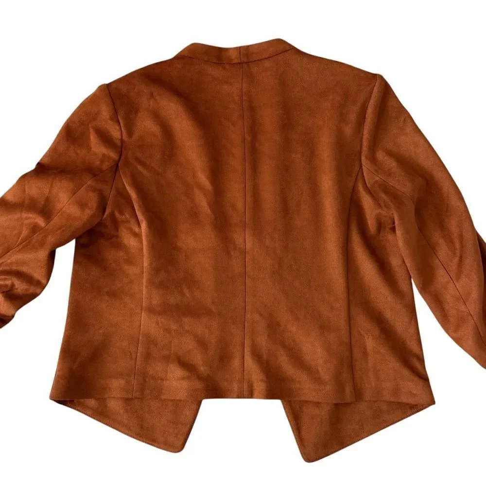 Bar III Faux Suede Open Front Jacket in Dark Clay – Size S (BNWT)